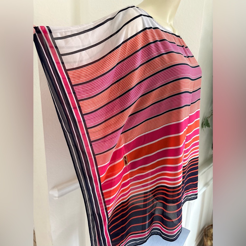 Michael Kors Pink and Red Striped Poncho Style Blouse - Picture 5 of 10